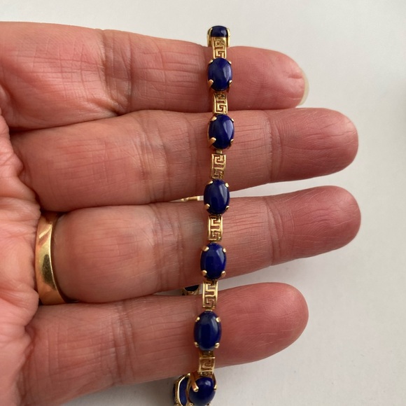 14K Lapis Lazuli Greek Tennis Bracelet - Picture 12 of 16